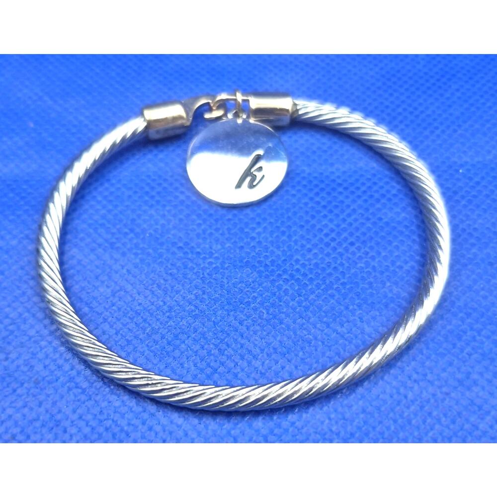 Mixed Metals Twisted Cable Bracelet Initial "k" Charm 8" Long